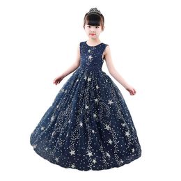 Girl Christmas Dress Baby Girl Star Printing Dress Girl Mesh Ball Gown Evening Party Dresses For 4-15Yrs Kids Clothes Q0716