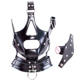 NXY SM Sex Adult Toy Leather Mask with Black Dildo Adjustable Gag Toys for Women Slave Adults Games Flirt Restrictive Bdsm.1220