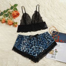 Satin Pajamas Sexy Lace Pijama Nightie Sleepwear Home Clothes Tops and Shorts Women's Silk Pajamas Leopard Pajama Set Women Q0706