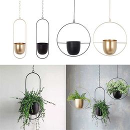 Iron Hanging Flower Pot Decorative Cachepot Basket Garden s Planter Home Decoration 211130