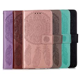 Wallet Leather Cases for Samsung A82 A52 A72 A22 5G A32 4G A02 S21FE X cover 5 S21 PLUS MOTO G50 G30 G100 Strap Emboss Dream catcher Flip Stand ID Card