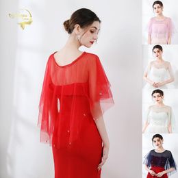 Wraps & Jackets Double Mesh Lace Trim Bridal Cape Summer Wedding Party Jacket Beaded Women Bolero Shawl Red Mint Shrugs For