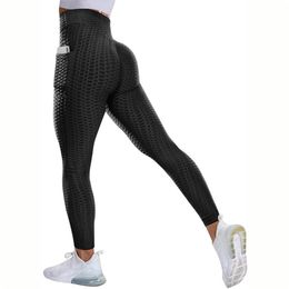 Women High Waist Leggings With Pocket No See Through Thick Sport Fitness Legging Butt Lifting Seamless Panties Workout Gym Pants 211014