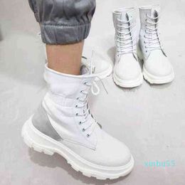 Combat Boots Women White Pu Leather Motorcycle Punk Gothic Shoes Fashion Lace Up Black Ankle Female