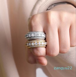 luxury- Five Rows of Zircon Revolving Rings Zircon Hip-hop Personality Rotary Ring New Hot DFF3526