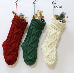 46cm Knitting Christmas Stockings Xmas Tree Decorations Solid Colour Children Kids Gifts Candy Bags SN2954