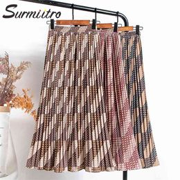 Spring Summer Women Korean Style Chiffon Black Pink Print High Waist Midi Long Tulle Pleated Skirt Female 210421