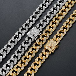 Men Hip Hop Chain 12mm Prong Setting Micro-inlaid AAA Zircon Iced Out Bling 18K Real Gold Plating Necklace Bracelets Fashion Jewelry For Gift