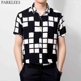White Black Plaid Checked Shirt Men Youth Stylish Slim Fit Mens Dress Shirts Casual Hipster Streetwear Men Chemise Homme 210522