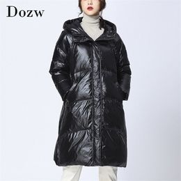 Casual Black Parka Women Batwing Sleeve Straight Long Coat Office Wear Hooded Coats Lady Warm Winter Autumn Outerwear 210515