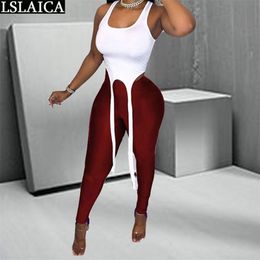 Fashion Vest Long Strip Sexy Solid Color Two-piece Suit Sleeveless Pullover Elastic Waist Fitness Tracksuit Sports Knitted 210515