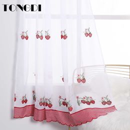 TONGDI Kitchen Curtain Valance Sheer Tiers Pastoral Fruit Cafe Embroidery Tulle Decoration For Home Window Kitchen Dining Room 210712