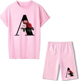 Women Two Piec Set Letter T Shirts And Shorts Set Summer Short Sleeve Tracksuit Joggers Biker Sports Suit Sexy Outfit For Female 210721