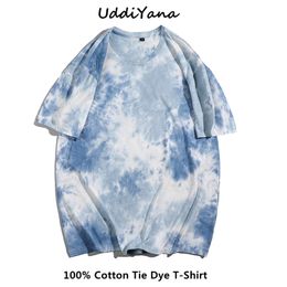 Summer Fashion Tie Dye Cotton T-Shirt's Oversized Tops Men's Harajuku Sweatshirt Skateboard T-Shirt Vintage Clothes 210623