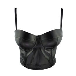 Arrival 5 Colours Women Sexy PU Leather Black Red Tops Camisole Ladies Trendy High Street Adjustable Crop 210527