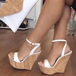 Olomm Fashion Women Platform Sandals Sexy Wedges High Heels Open Toe White Casual Shoes US Plus Size 5-15