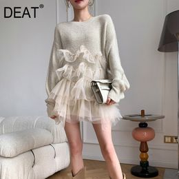 Spring And Summer Fashion Casual Long Sleeve Lace O Neck Slim Solid Color Knitting Sweater Top Women SH494 210421