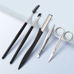 5pcs Eyebrow Trimming Kit Eye Makeup Stainless Scissors Eyebrows Knife Tweezer Brushes Tools Accessories