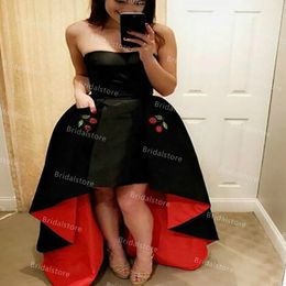 Seksi Kadınlar Yüksek Düşük Abiye Nakış Straplez Siyah Ve Kırmızı Saten Kısa Gelinlik Modelleri Cep Elbiseleri De Soirée Gömme Boho Örgün Mezuniyet Etek 2021