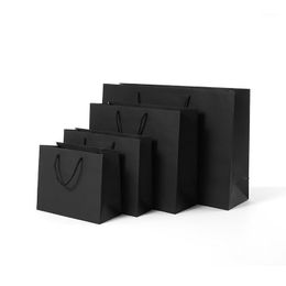 Gift Wrap Black Kraft Paper Bag With Handles Wedding Decoration Bags Baby Shower Birthday Event Party Supplies