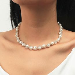 OL Style Trendy Ladies White Pearl Glass Beads Handmade Beaded Chokers Necklaces For Women Girls Gifts Wedding Jewellery Gift