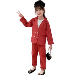 Clothes For Girls Solid Colour Costume Jacket + Pants Tracksuit Girl Casual Style Children's 6 8 10 12 14 210528