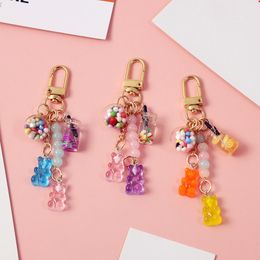 1Pcs Rainbow Fruit Pendant KeyChain KeyRing For Women Gift Fashion Cute Heart Bottle Gummy Bear Beads Bag Car Keychain K52