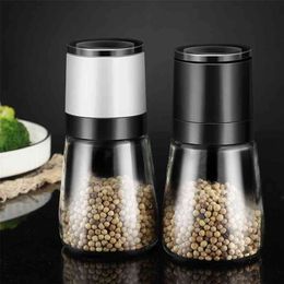 Manual salt and pepper grinder pulverizer Transparent glass jar spice seasoning bottle grain mill sprayer 210611