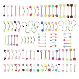 105PCS Multi-Style Stainless Piercing Jewellery Tongue Nose Navel Rings W0YA