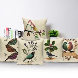 Cushion/Decorative Pillow Custom High Quality Sofa Covers Watercolour Plant Bird Cushion Cover Home Decoration Chair Bed Pillowcase