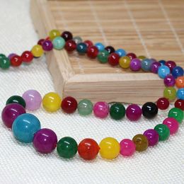 Multicolor Stone Chalcedony 6-14mm Jades Round Beads Necklace Elegant Women Tower Choker Chain High Grade Jewellery 18inch B625-3 Chokers