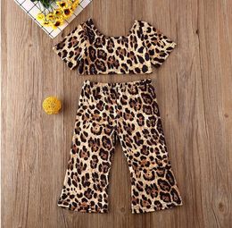 Toddler Baby Girl Clothing Sets Leopard Print Off Shoulder Crop Tops Long Pants 2Pcs Outfits Cotton Clothes