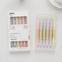 Highlighters Soft Color Fluorescent Marker Pen 6 Tasteless Candy Hand Account Double Head Marking Key Points