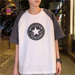 Short-sleeved t-shirt men's summer Hong Kong style retro simple wild half sleeve 210420