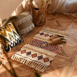 Cotton and Linen Tassel Woven Floor Mats Bedside Carpet Bedroom Bedside Simple Modern Carpet Home Decoration