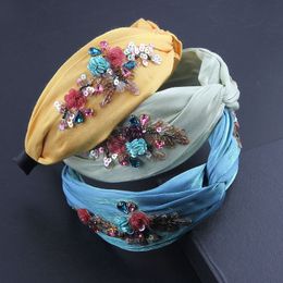 fashion bohemian silk fabric inlaid rhinestone sequins flower Headbands hair accessories ladies party travel gifts