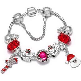 925 Sterling Silver Christmas Father Dangle Charm Bead fit European Pandora Bracelets for Women Cinderella Crystal Shoe Charm Beads Snake Chain Fashion Jewellery