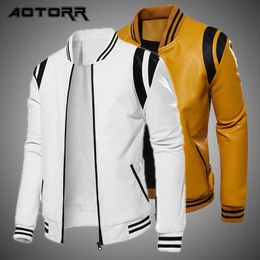 Men Leather Jacket Patchwork Biker Coat Motorcycle Jackets Mens Winter Casual Fleece Warm Coats Stripe Loose Outwear 211009