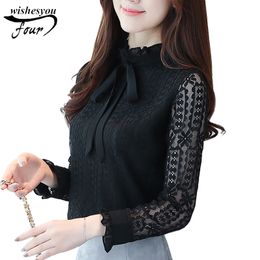 fashion plus size long sleeves women clothing lace blouse blusas casual bow neck shirts clothes tops C871 30 210521