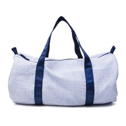 Seersucker da Marinha Kid's Duffel Bags 25 Pcs Lot EUA Armazém Local Striped Barrel Bag Overnight Duffle Purse Preppy Children's Travel Tote Domil106-1494