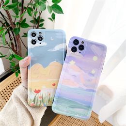 Mobile Phone Case Purple Aesthetic Oil Painting Mobile Phone Case Suitable For 12 Pro/max Protective Cover Ip8plus Huawei Mate30pro/P40