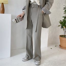 Fashion Casual Grey Blue Straight Large Size Office Ladies Solid Brief High Waist Full-Length All Match Suit Trousers 210421