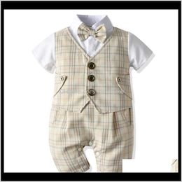 Selling Crossborder Factory Summer Childrens Dress Boy Ha Yi Gentleman Short Sleeve Baby Bodysuit Fake Two Vest Creeper R8H24 Rompers Kbas1