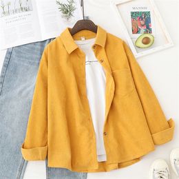 Corduroy Shirts Tops And Blouses Long Sleeve Spring Ladies Solid Loose Boyfriend Style Shirt 220307