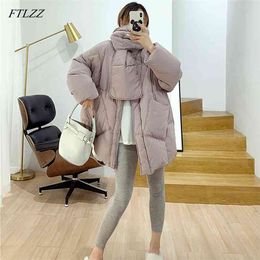 Korean Style Winter Jacket Women Solid With Scarf Warm Female Duck Down Coat Loose Oversized Womens Parka 210430