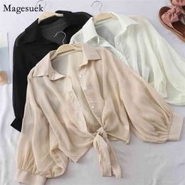 Summer Half Sleeve Button Up Chiffon Shirts Women Loose Casual Tops And Bloues Solid Elegant Shirt 9776 210512