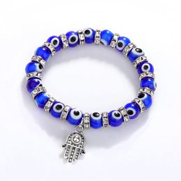 2022 new Fatima Hamsa Hand Evil Blue Eye Charms Strand Bracelets & Bangles Beads Turkish Pulseras For Women Jewellery Wholesale