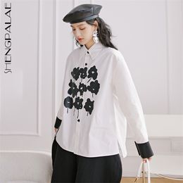 Personalised Simple Printing Blouse Women's Spring Lapel Large Size Single Breasted Long Sleeve Shirt 5C134 210427