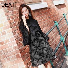 Lace Mesh Feather Embroidery Tassel Loose Dress Stand Collar Half Sleeve Patchwork Clothes Spring And Autumn GX966 210421