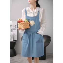 Aprons Cute Denim Apron Garden Works Cross Back Cotton Linen With Pocket Kitchen Cooking Clothes Gift For Women Chef